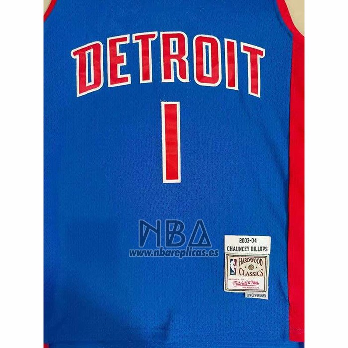 Camiseta Detroit Pistons Chauncey Billups NO 1 Mitchell & Ness 2003-04 Azul